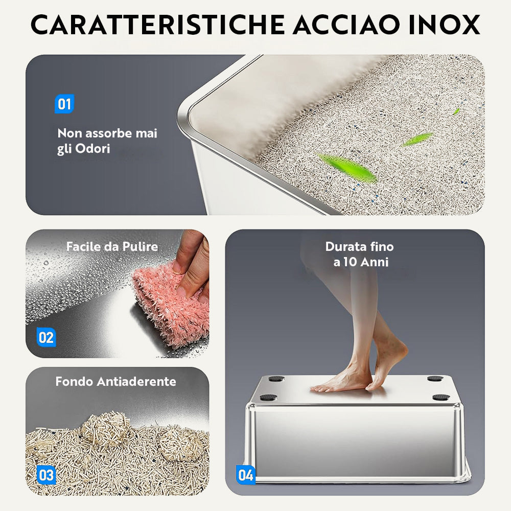 Preordine - Lettiera in Acciaio Inox con Ventola Anti-odori